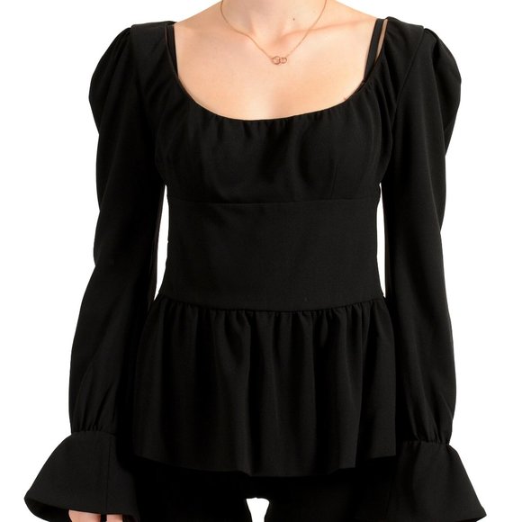 Tom Ford Women's Black Wool Squared Neck Blouse Long Sleeve Top US XS IT 38